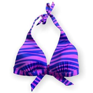 Purple Striped Swim Lined Triangle Halter Bikini Top Size 36DD